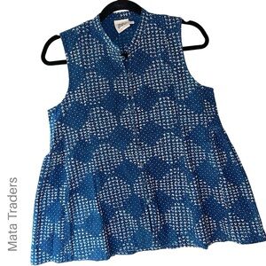MATA TRADERS | NWOT HENLEY BUTTON FRONT SLEEVELESS COTTON TOP BLUE | SMALL